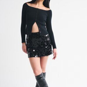 NWT Abercrombie & Fitch Scarlett Black Sequin Mini Skort, Sz XS